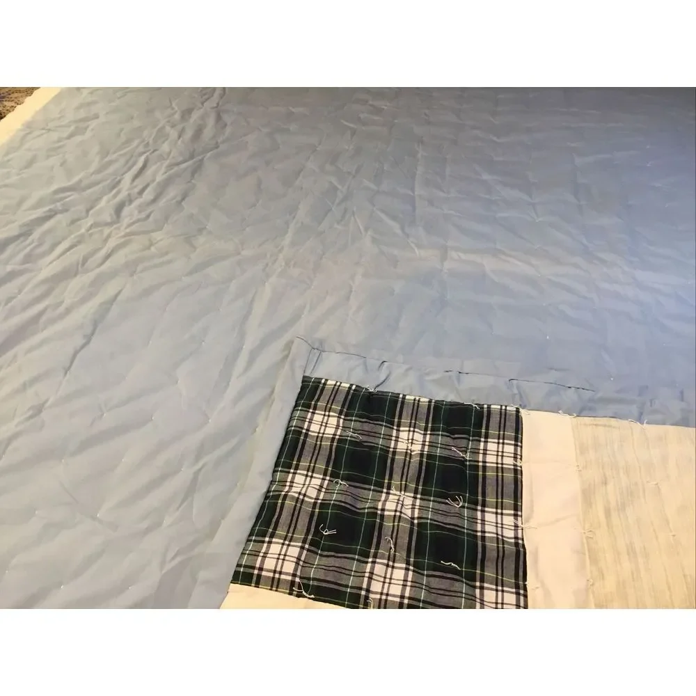 Handmade Patchwork Feed-sack Quilt 92x66 White blue multi‎ colors sewed & tacked